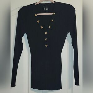 Ashley Stewart Trendy Black Long Sleeve Top with Gold Accents